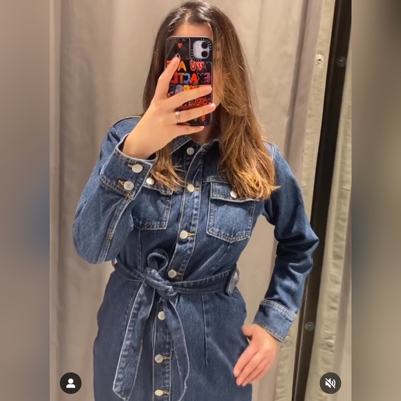 ZARA NEW DENIM Short DRESS Dark BLUE XS,S,M NWT LONG SLEEVES - Picture 4 of 7